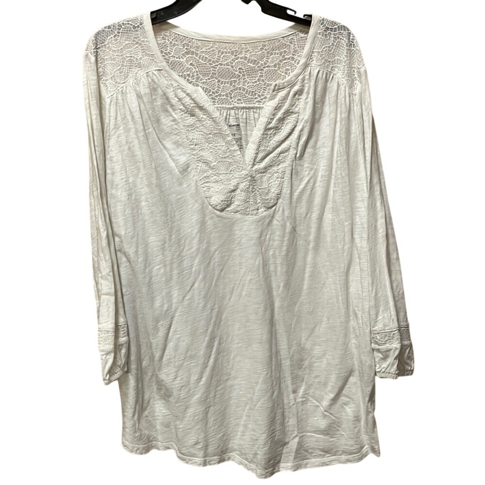 SONOMA‎ Goods for Life Womens White Lace V Neck Long Sleeve Tunic Top 1X